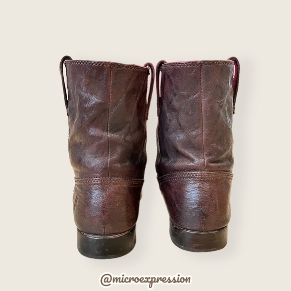 $360 Frye Anna Short Dark Brown Genuine Leather Pull On Comfy Daily Ankle Boots - Picture 10 of 13